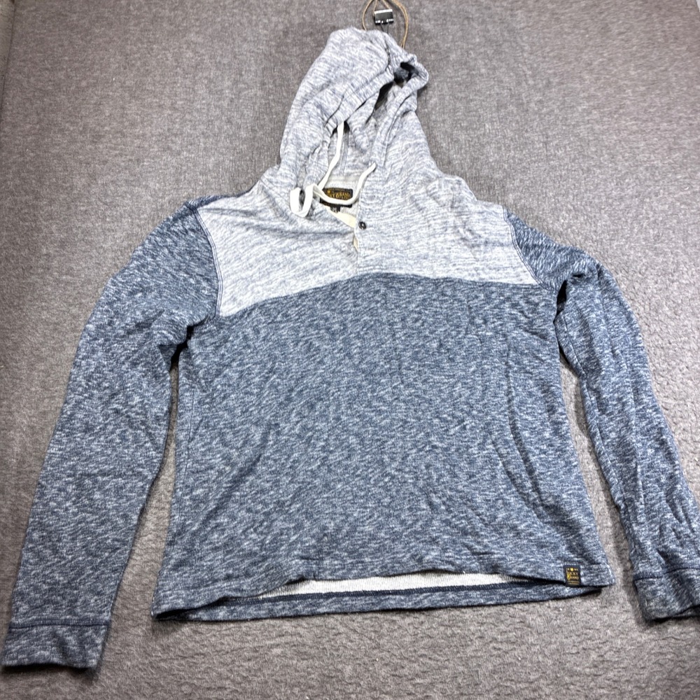 Vintage Lucky Brand Hoodie Mens Large Blue Marl Henley Colorblock Y2K